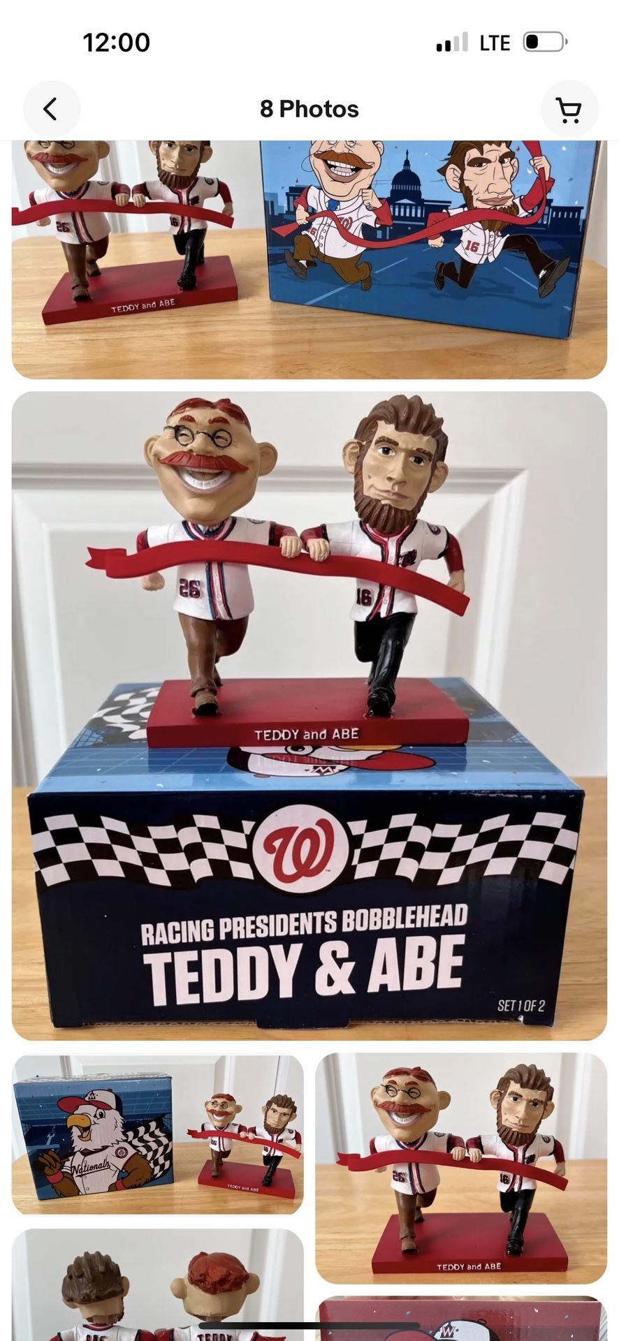 WashingtonNationals 2023 Presidents Bobblehead Complete Set (2 Pieces/4 Bobbleheads: Abe&Teddy N George&Tom