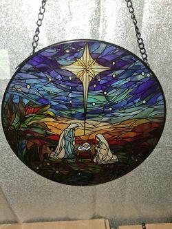 Acrylic nativity scene stained glass suncatcher