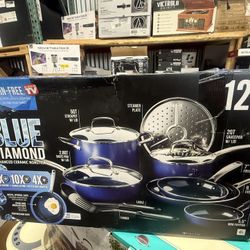 Blue Diamond 12-Piece Toxin-Free Ceramic Nonstick Pots and Pans Cookware Set, Dishwasher Safe