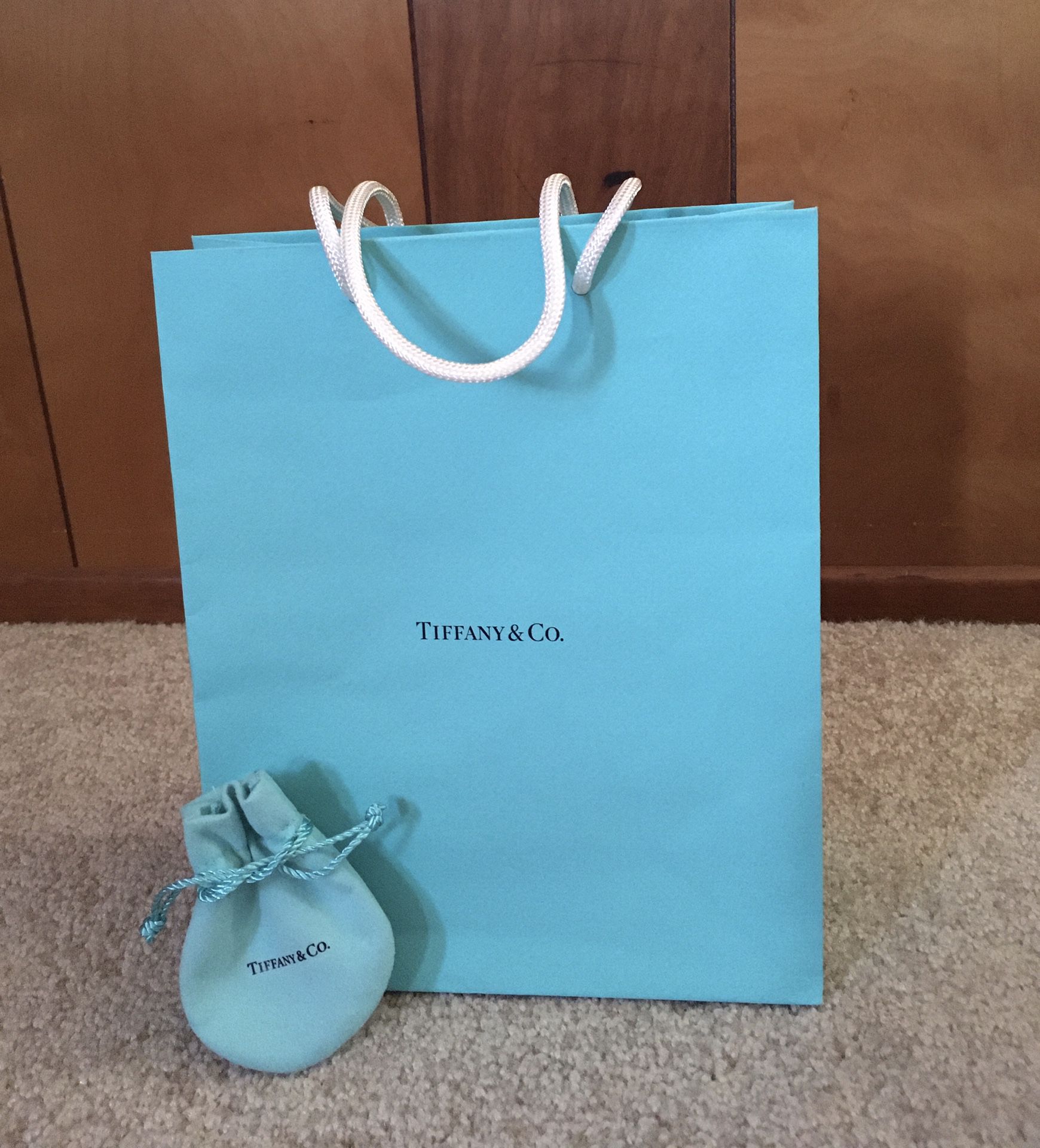 100% AUTHENTIC TIFFANY & CO. SHOPPING BAG & JEWELRY DRAWSTRING DUST BAG