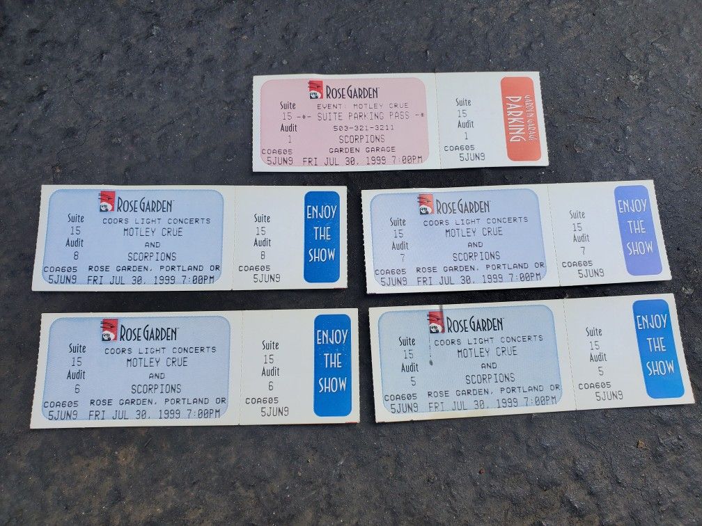 Unused 1999 multi crue and the scorpions concert tickets