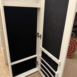 White Standing Jewelry Armoire with Full Length Mirror - New