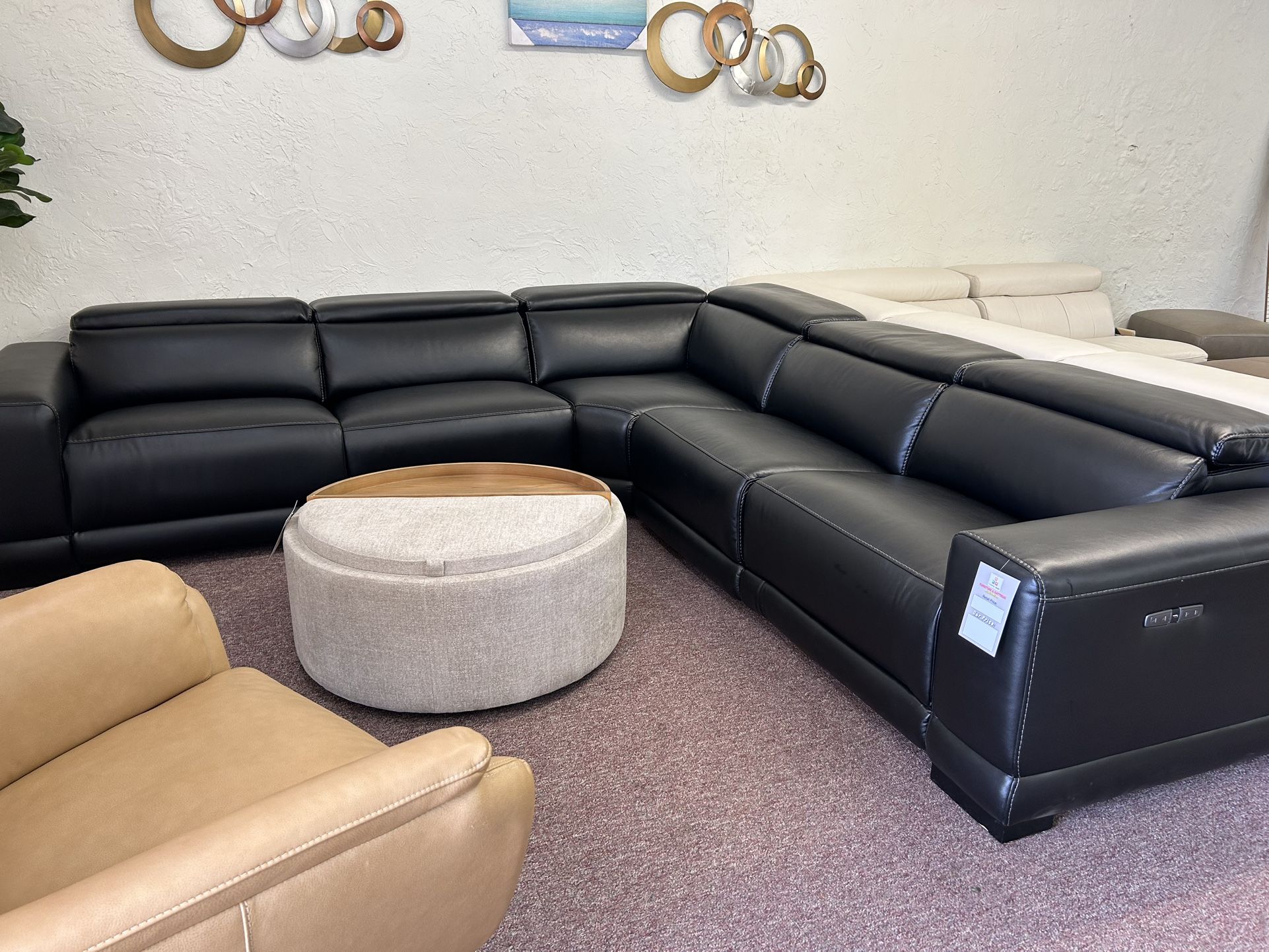 Furniture- Beyond Leather 5 Pc Sectional With 3 Power Recliners- Krofton