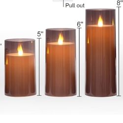 Gray Flickering Flameless Candles, Battery Operated Acrylic LED Pillar Candles with Remote Control and Timer, Halloween Decor, Set of 5