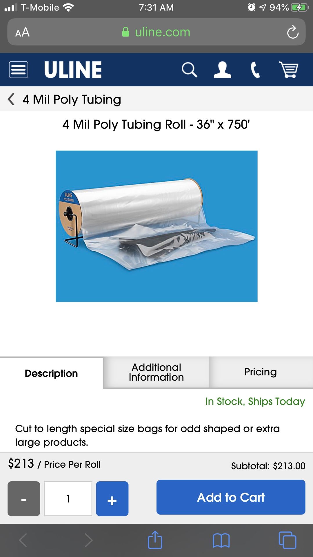 Uline, Poly Tubing Roll