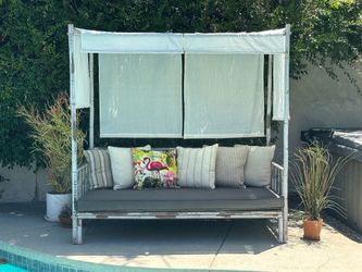 Bamboo Canopy Daybed with Charcoal Cushion – Poolside Outdoor Lounger