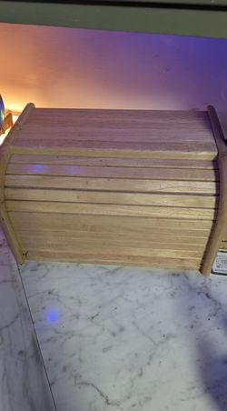 Vintage wooden roll top bread box