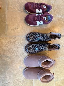 3 Pairs girls Shoes Bundle Uggs, New Balance, Rain boots
