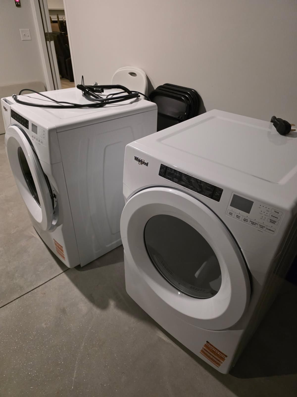 Brand New Whirlpool White Front Loader, Washer, And Dryer