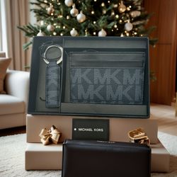 New Blue & Black Michael Kors Slim Card Holder With Key Ring MSRP $98 AD2406