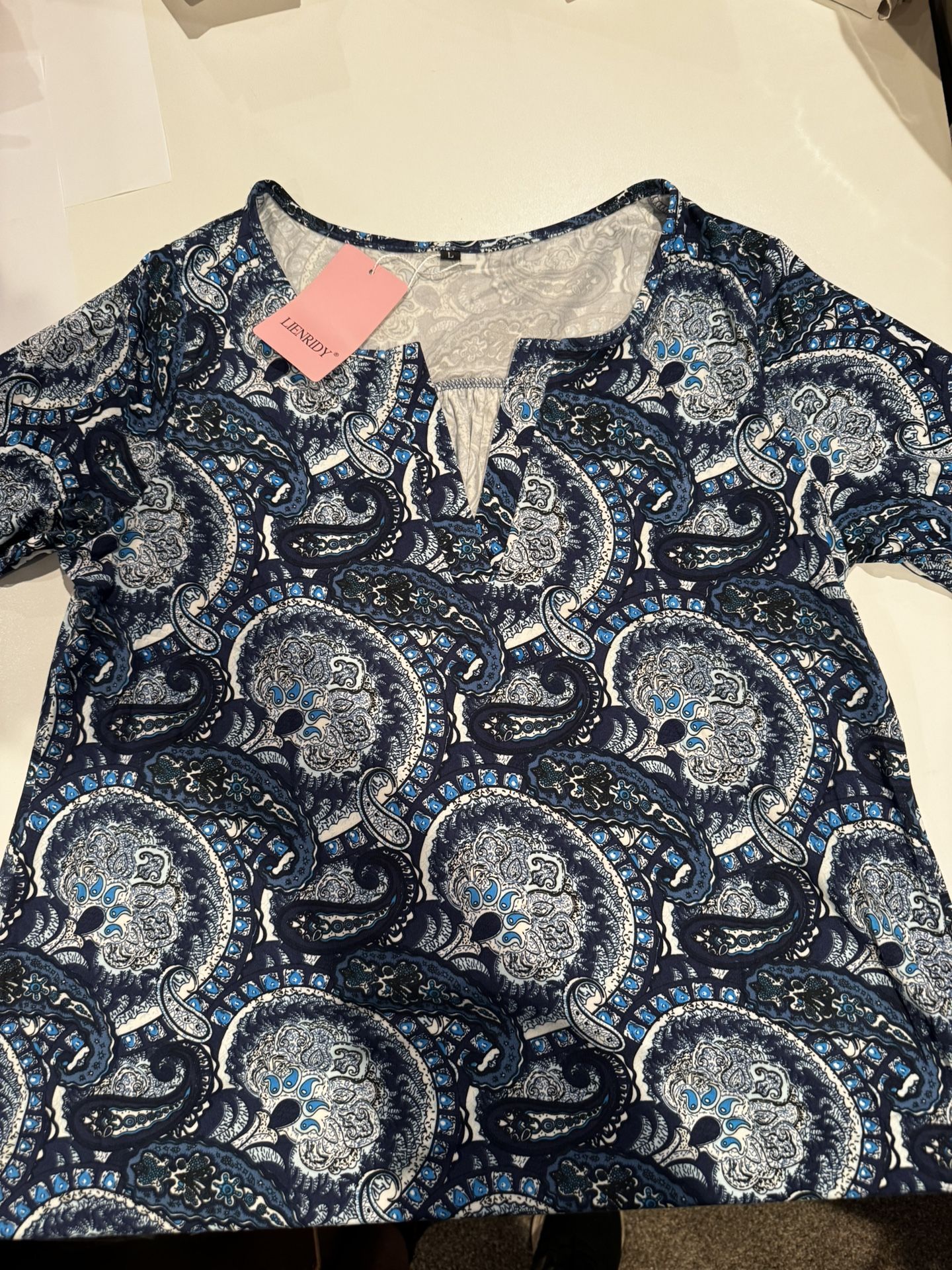 LIENRIDY Women's Plus Size 3/4 Sleeve Tops V Neck Henley Shirt Floral Tunic Tops