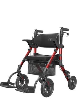 Walkers for Seniors, Wheelchairs for Adults, Rollator Walker with Seat, 2 in 1 Rollator Transport Chair with Brakes, Rolling Walker Lightweight Foldab