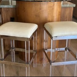 Frontgate Leather & Acrylic Bar Stools 