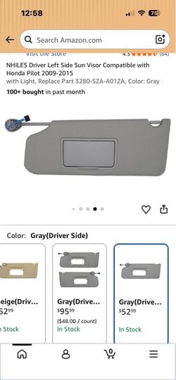 Sun visor Honda Pilot 2009-2015 driver side,gray color