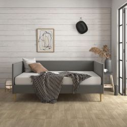 DHP Franklin Mid-Century Upholstered Daybed Frame, Grey Linen, Full