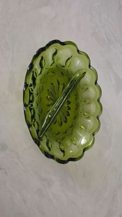 Vintage green glass relish dish