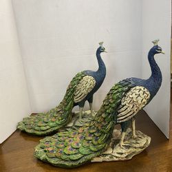 Beautiful Set Of Resin Peacock Figurines 
