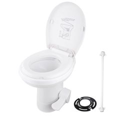 RV Toilet Gravity Flush Camper Toilet Elongated 20" High Profile Travel Trailer Toilet for RV Foot Pedal Flush HDPE Motorhome Caravan Travel
