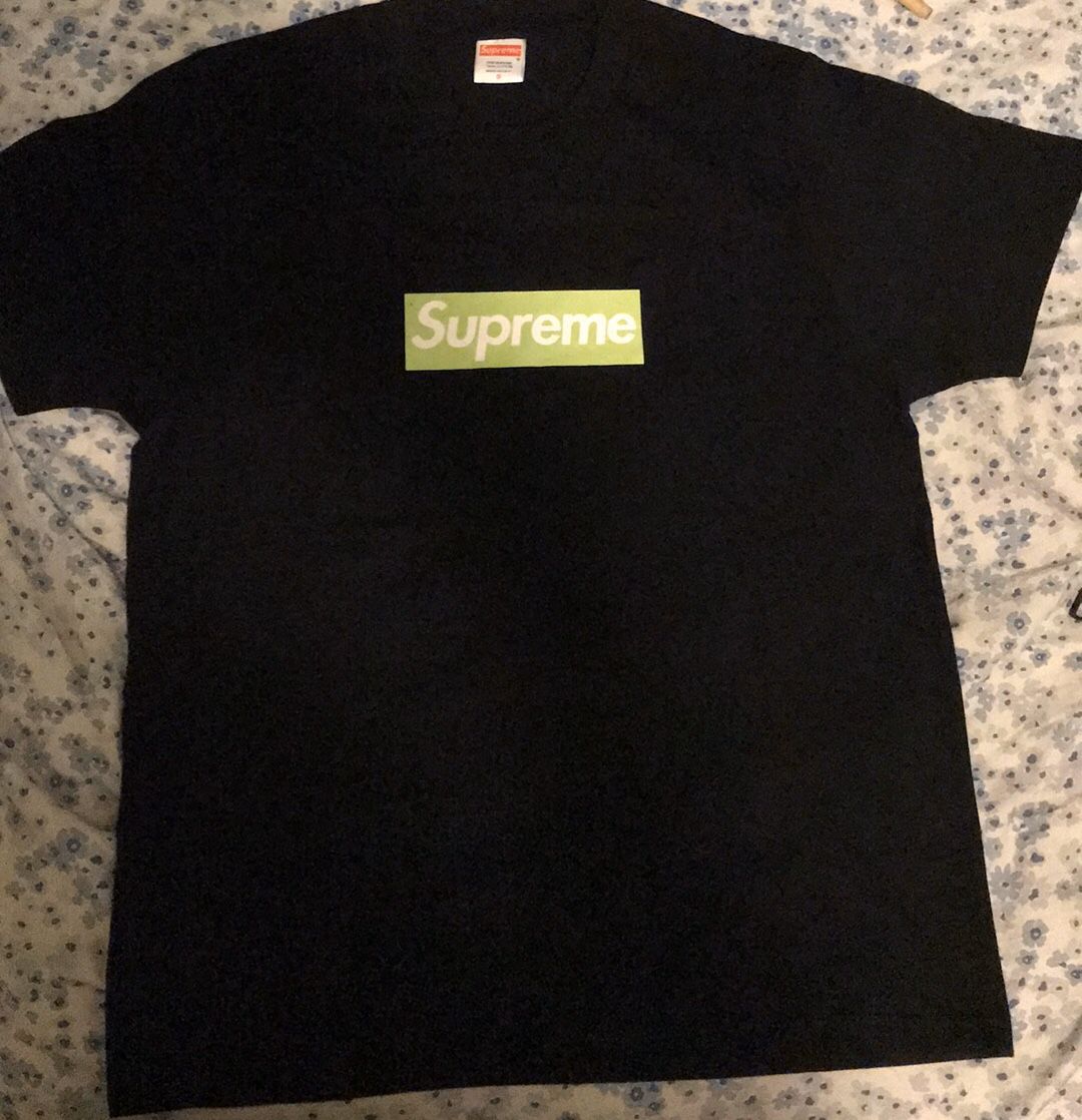 Supreme Lime Green On Black Box Logo T-Shirt