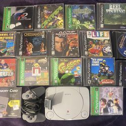 🎮 PSone Console Bundle – 15 Games + Controller + Memory Card Holder – $200 OBO