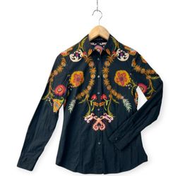 Etro Womens Floral Shirt Artsy Western PaisleyQuiet Luxury Rare Sz 40 Avant Gard
