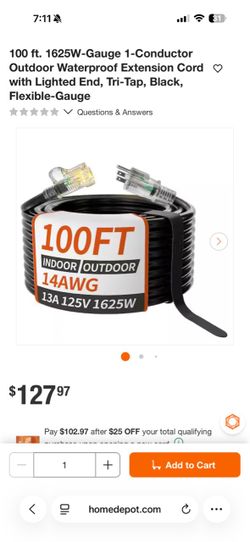 100 ft 14AWG Indoor/Outdoor Extension Cord