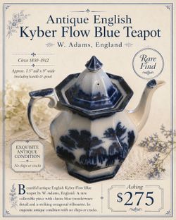 Antique W. Adams Kyber Flow Blue Teapot