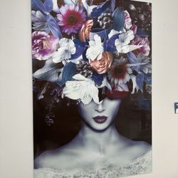 Floral Lady Tempered Glass Wall Art 60”x40”