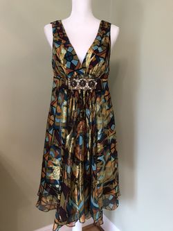 Women’s Silk A-line V- neck/back Mini Dress, 8 by Nicole Miller