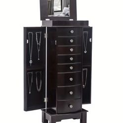 Vintage Style Warm Brown Jewelry Chest Armoire 