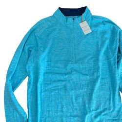 NEW Peter Millar Golf Crown Sport Active 1/4 Zip Sweater Turquoise Lightweight Long Sleeve  Men’s Size Large NWT
