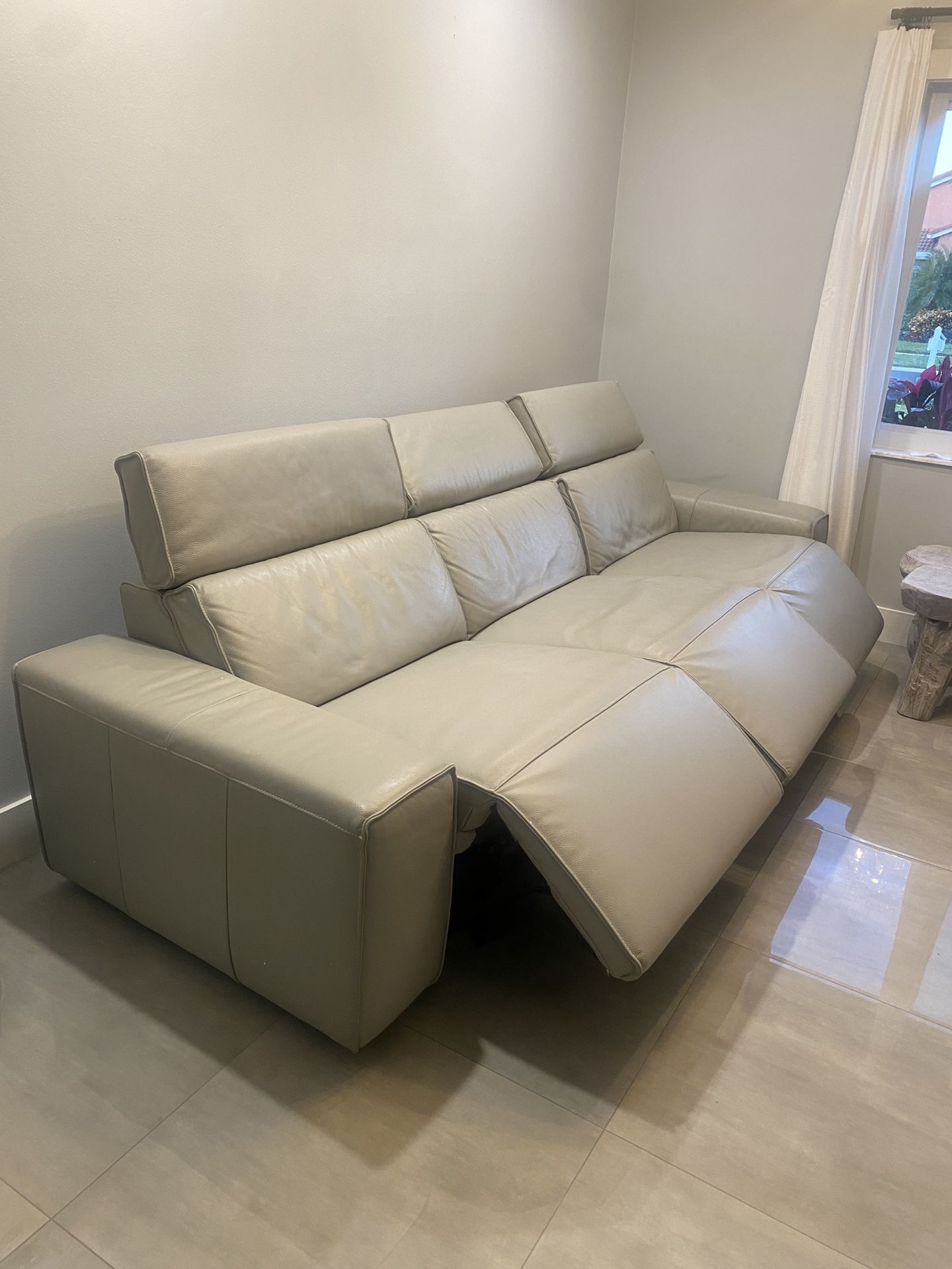Gray Leather Power Reclining Sofa