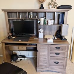 Computer Desk w/ Hutch, Brown Wood