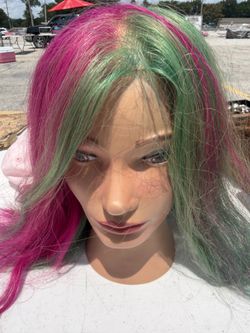 Manikin Head Red/Green Hair stands  10.5” tall