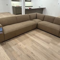 JOJO FLETCHER MATTEO NUBUCK LEATHER SECTIONAL - SADDLE