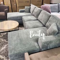 New Sectional Sofa Double  Chaise  Light Grey Corduroy 