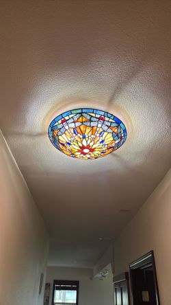 Stained glass dragon fly flush mount light