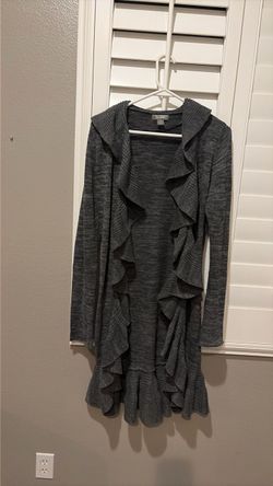 Gray Ruffle Front Knit Cardigan