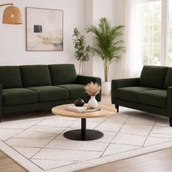 2 PIECE SOFA LOVE SEAT COUCH SET MATCH GREEN FABRIC SILLONES  