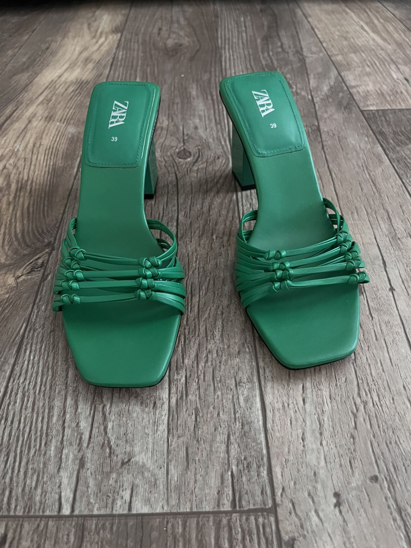 Zara Green Block Heels