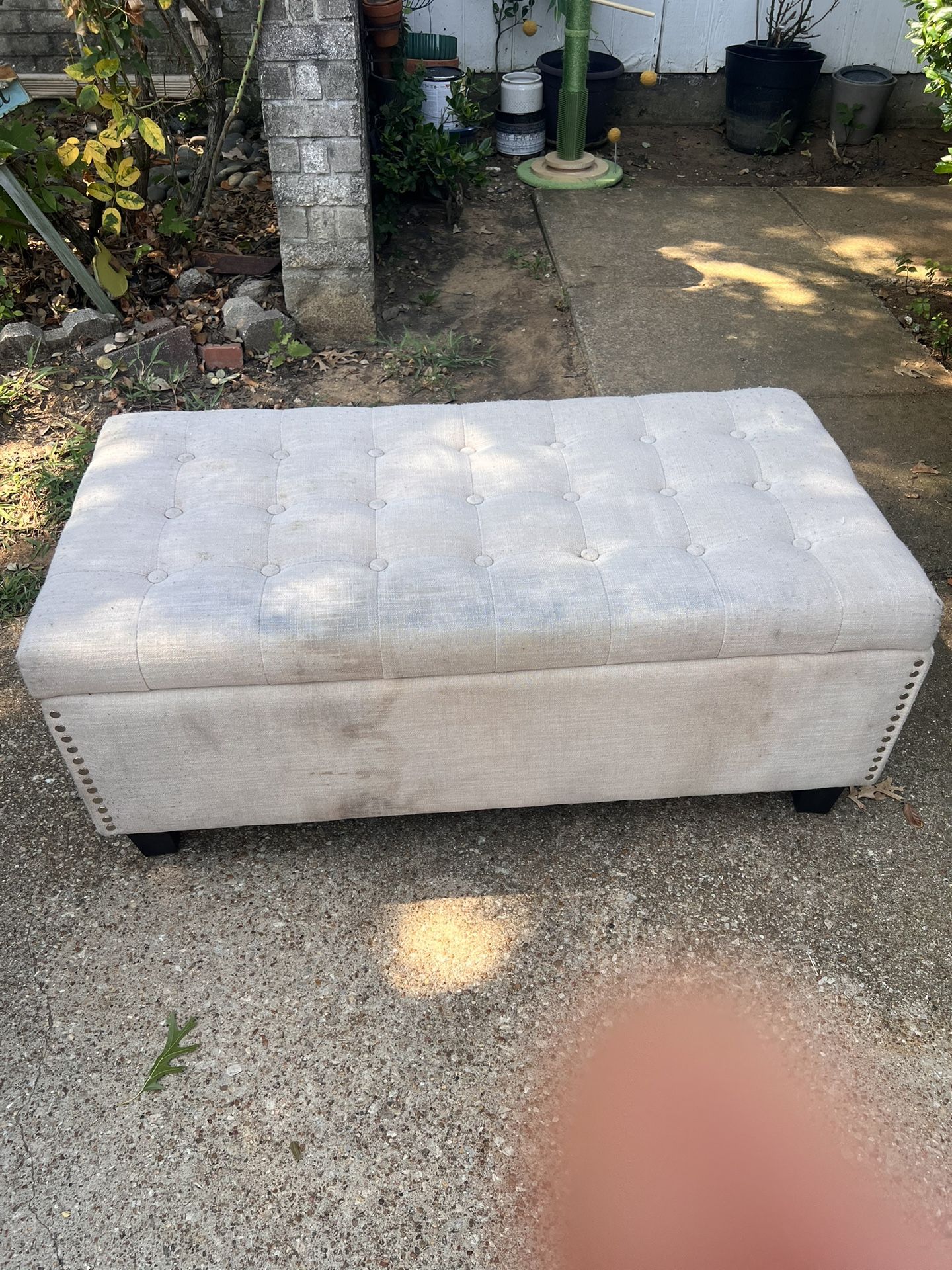 Beige Fabric Upholstered Grid-Tufting Storage Ottoman Bench | Entryway | Shoe Bench