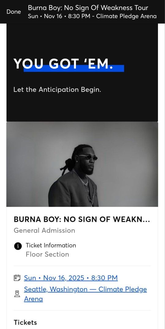 Burna Boy: No Sign Of Weakness Tour Climate Pledge Arena