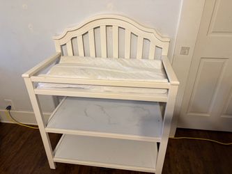 White Wood Baby Changing Table with Changing Pad