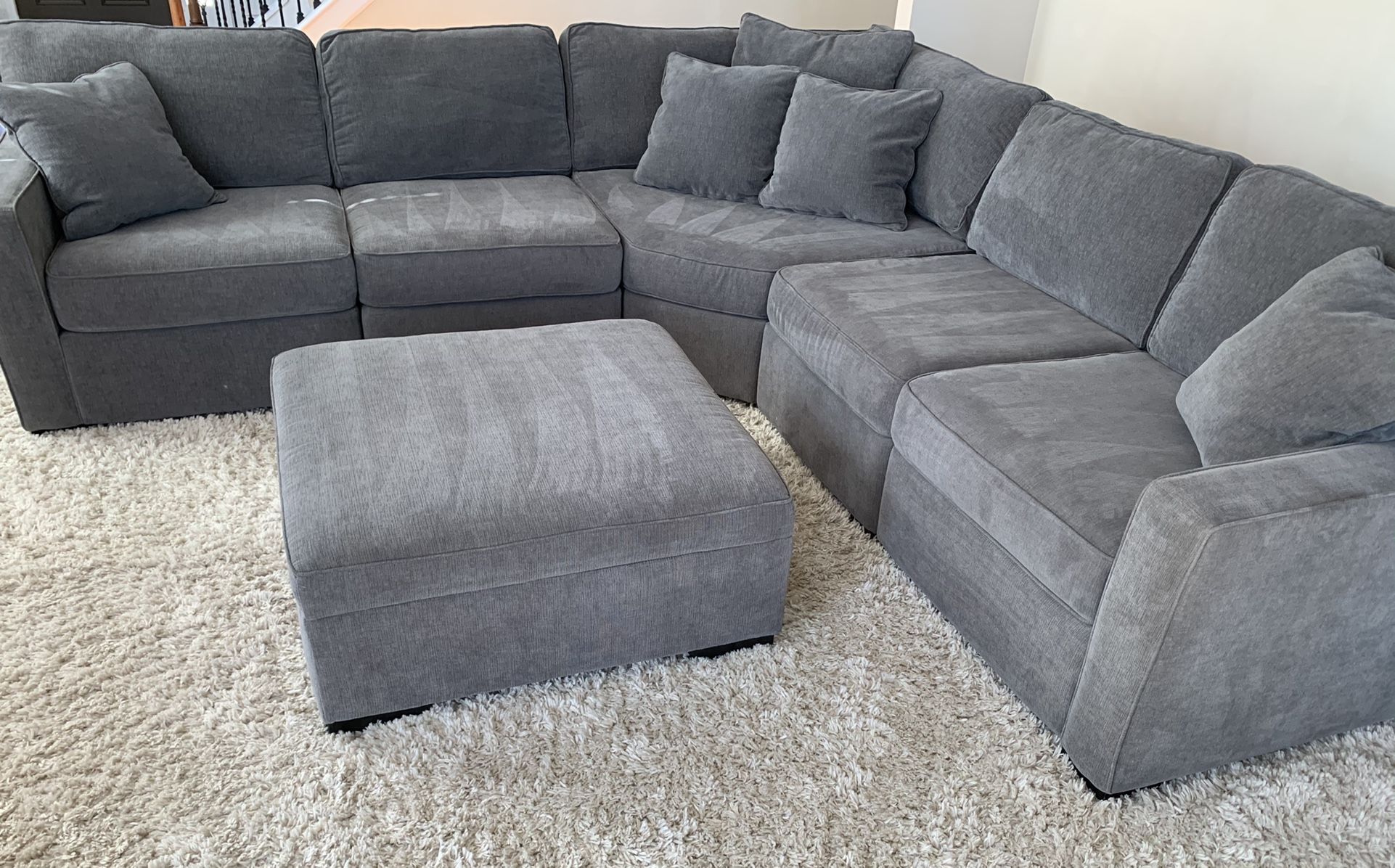 Macy’s Radley Sectional Sofa And Ottoman In Mocha Gray for Sale in