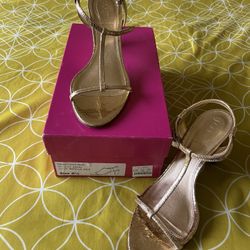 J Crew Metallic Gold T-Strap Heels Womens Size 8.5