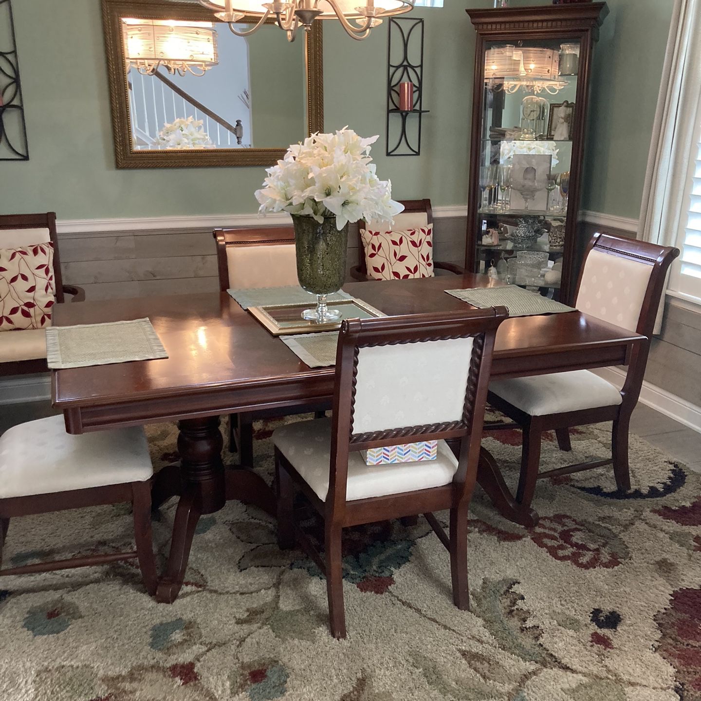 Cherry Formal dining Room Table With 6 Chairs And Hutch