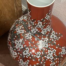 Red Cherry Blossom  Chinese  Vase - Vintage