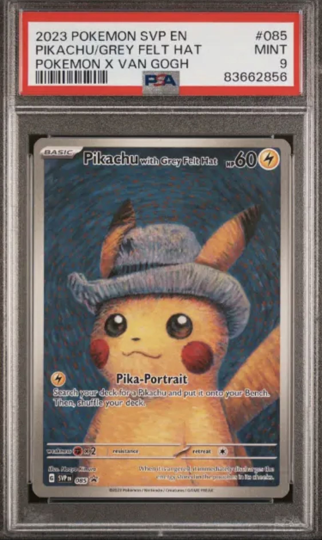2023 Pokemon Svp En-Sv Black Star Promo 085 Pikachu Grey Felt Hat Van Gogh PSA 9