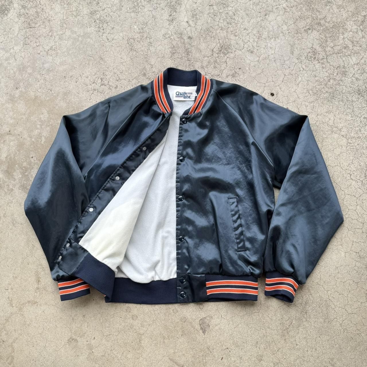 Vintage 80’s Chalk Line Satin Navy Orange Bomber Jacket