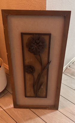 Vintage Mid Century Modern Wood Flower Wall Art Syroco Style Large MCM Panel
